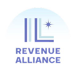 Logo with three vertical lines forming an L shape, a blue star symbol, and the words REVENUE ALLIANCE below in blue text.